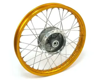 Speichenrad - 16 Zoll (Felge 1,50x16 Alu gold, Nabe Alu, Speichensatz verchromt) 16" passend für alle Moped-Typen